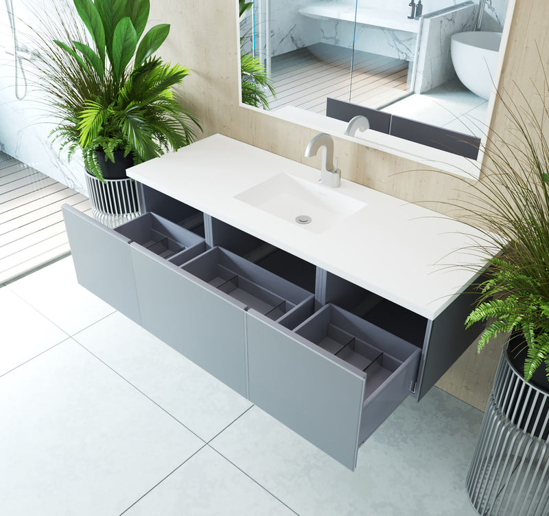 Laviva 313VTR-60CFG Vitri 60" Fossil Grey Single Sink Wall Hung Bathroom Vanity Cabinet