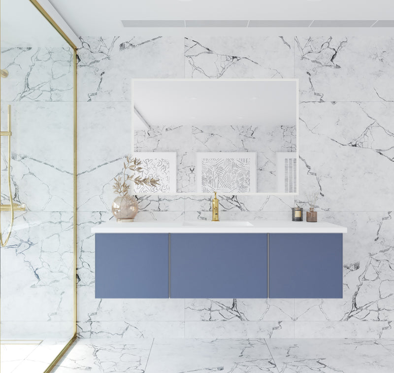 Laviva 313VTR-60CNB-MW Vitri 60" Nautical Blue Single Sink Bathroom Vanity with VIVA Stone Matte White Solid Surface Countertop