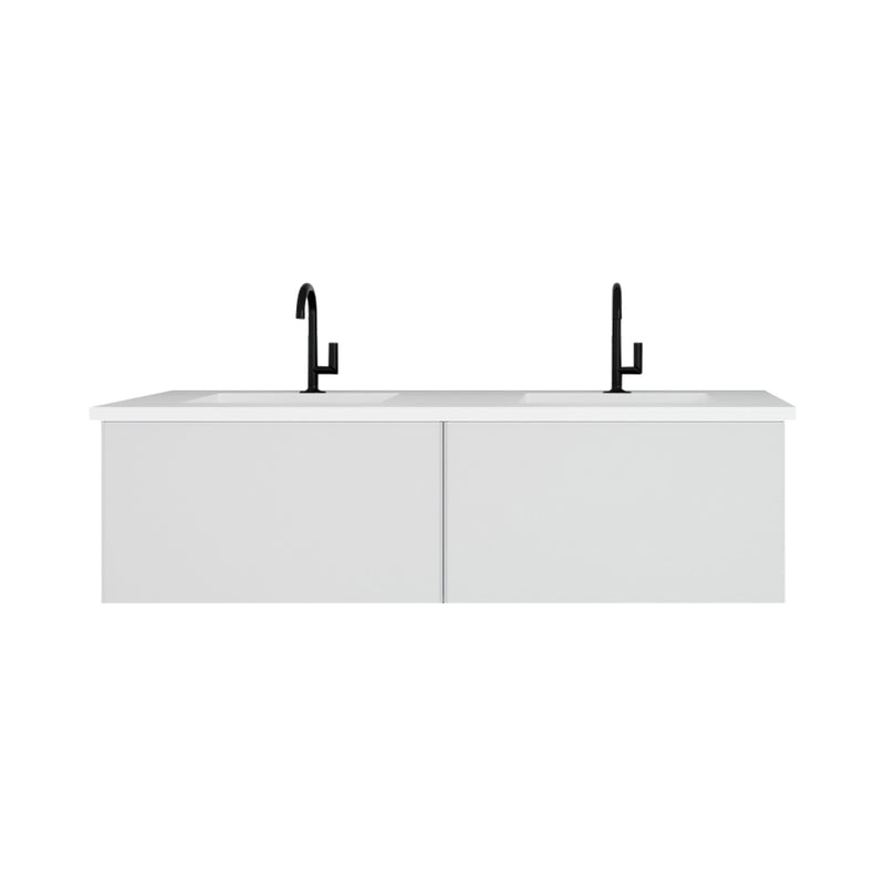 Laviva 313VTR-60DCW-MW Vitri 60" Cloud White Double Sink Bathroom Vanity with VIVA Stone Matte White Solid Surface Countertop