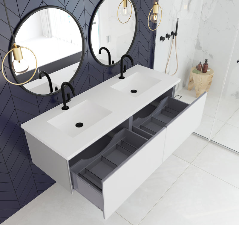 Laviva 313VTR-60DCW Vitri 60" Cloud White Double Sink Wall Hung Bathroom Vanity Cabinet