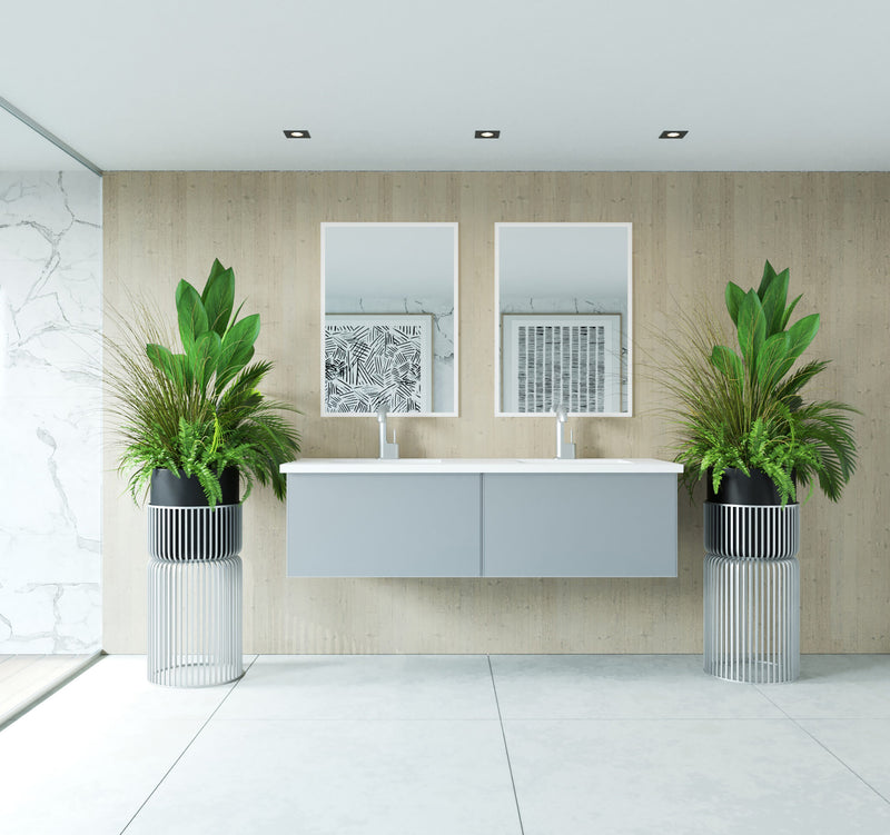 Laviva 313VTR-60DFG-MW Vitri 60" Fossil Grey Double Sink Bathroom Vanity with VIVA Stone Matte White Solid Surface Countertop