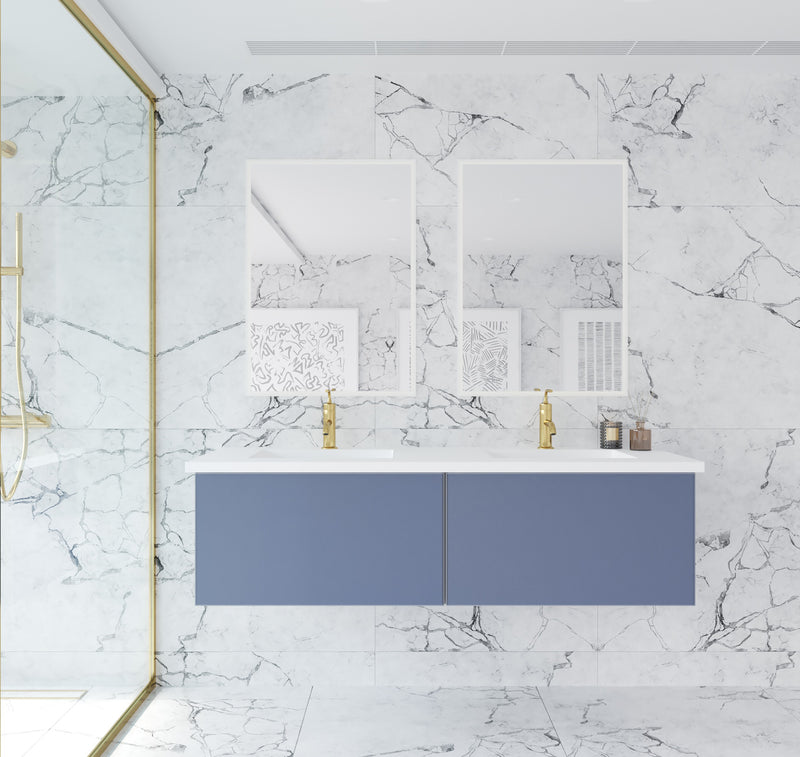 Laviva 313VTR-60DNB-MW Vitri 60" Nautical Blue Double Sink Bathroom Vanity with VIVA Stone Matte White Solid Surface Countertop