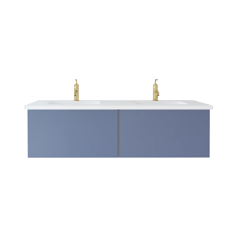 Laviva 313VTR-60DNB-MW Vitri 60" Nautical Blue Double Sink Bathroom Vanity with VIVA Stone Matte White Solid Surface Countertop