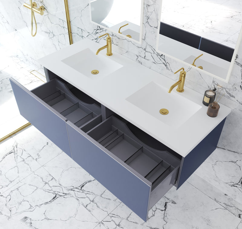 Laviva 313VTR-60DNB-MW Vitri 60" Nautical Blue Double Sink Bathroom Vanity with VIVA Stone Matte White Solid Surface Countertop