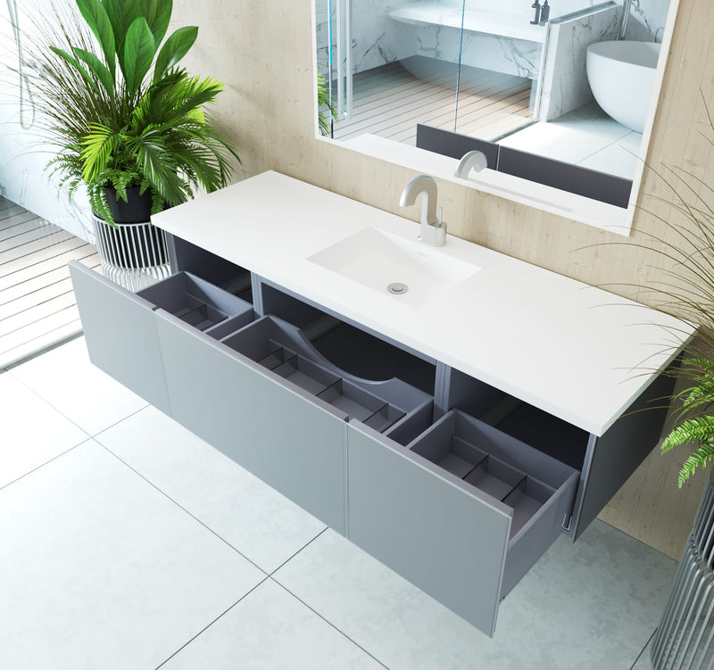 Laviva 313VTR-66FG Vitri 66" Fossil Grey Single Sink Wall Hung Bathroom Vanity Cabinet