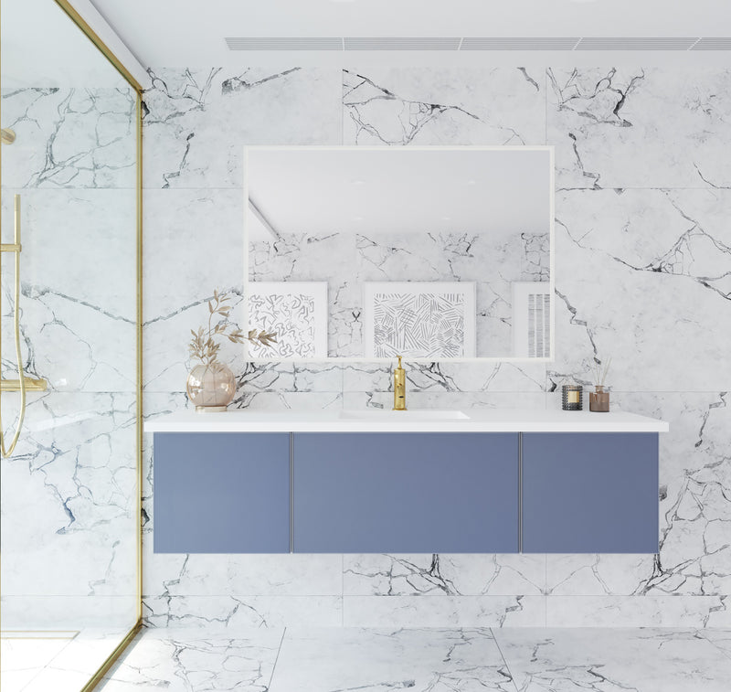 Laviva 313VTR-66NB-MW Vitri 66" Nautical Blue Single Sink Bathroom Vanity with VIVA Stone Matte White Solid Surface Countertop