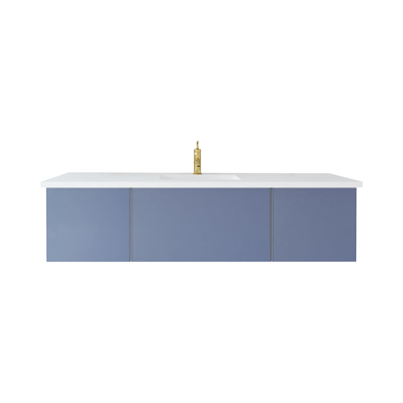 Laviva 313VTR-66NB-MW Vitri 66" Nautical Blue Single Sink Bathroom Vanity with VIVA Stone Matte White Solid Surface Countertop