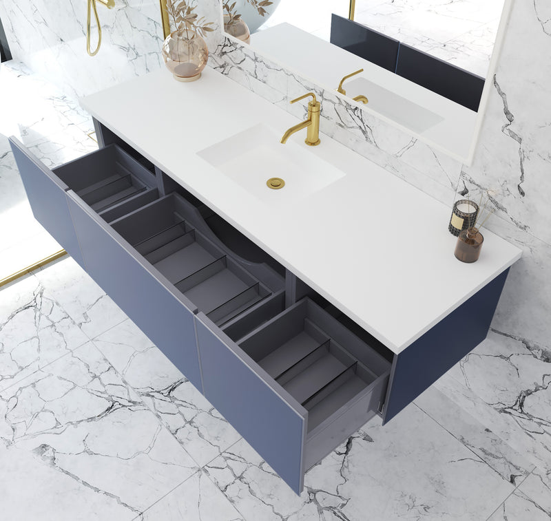 Laviva 313VTR-66NB Vitri 66" Nautical Blue Single Sink Wall Hung Bathroom Vanity Cabinet