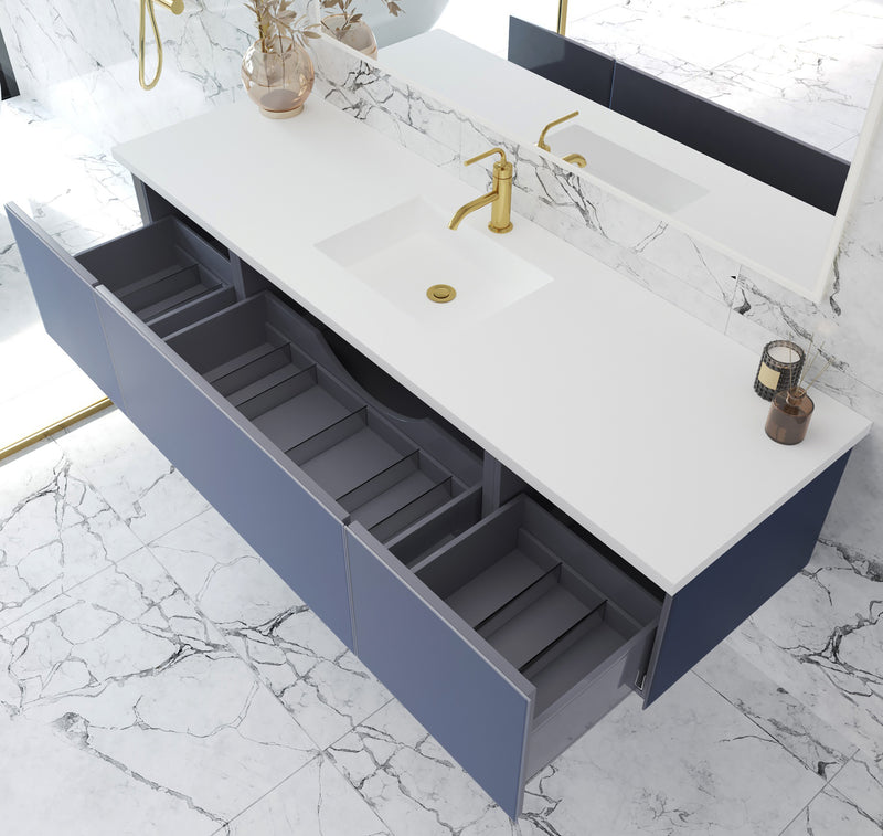 Laviva 313VTR-72CNB Vitri 72" Nautical Blue Single Sink Wall Hung Bathroom Vanity Cabinet