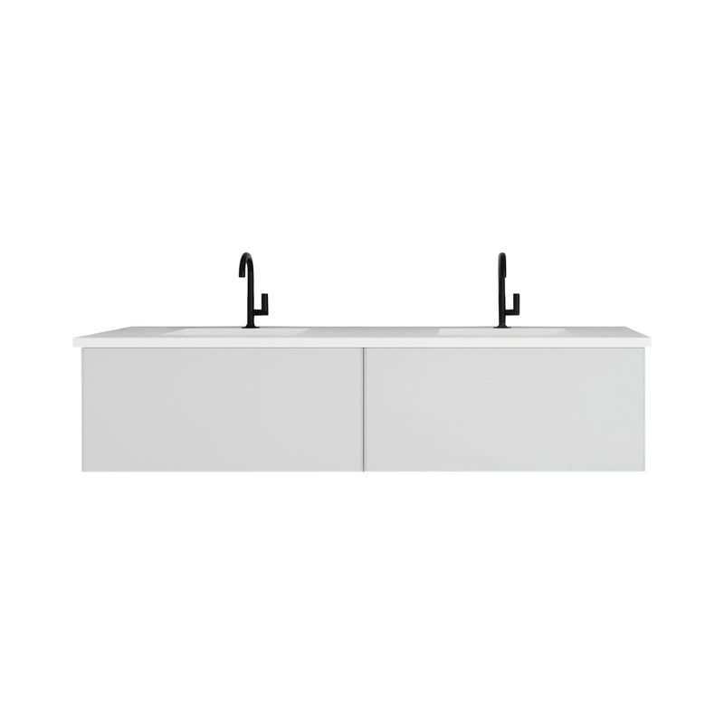 Laviva 313VTR-72DCW-MW Vitri 72" Cloud White Double Sink Bathroom Vanity with VIVA Stone Matte White Solid Surface Countertop