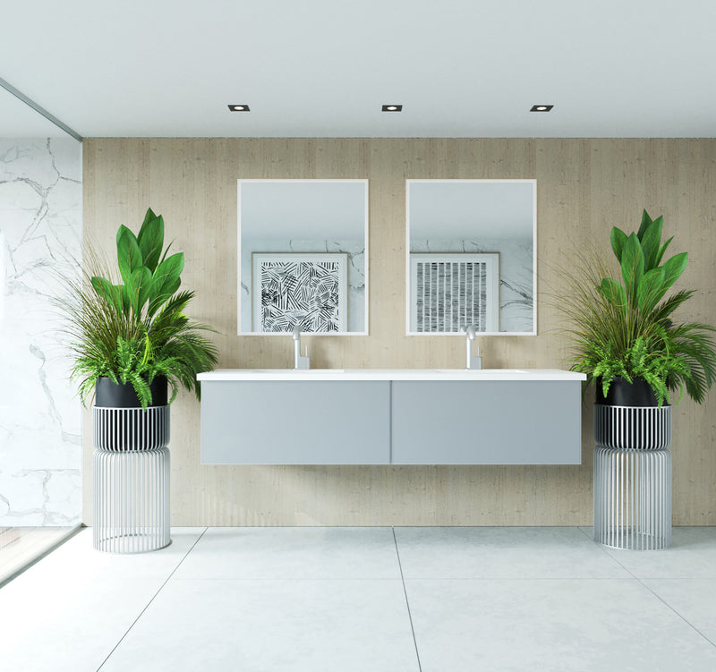Laviva 313VTR-72DFG-MW Vitri 72" Fossil Grey Double Sink Bathroom Vanity with VIVA Stone Matte White Solid Surface Countertop