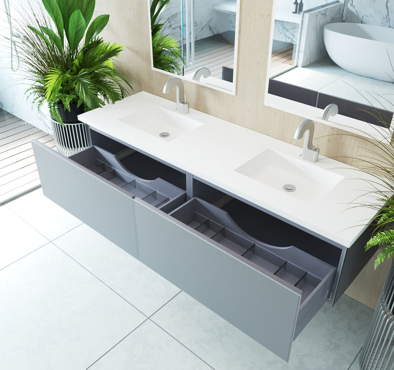 Laviva 313VTR-72DFG Vitri 72" Fossil Grey Double Sink Wall Hung Bathroom Vanity Cabinet