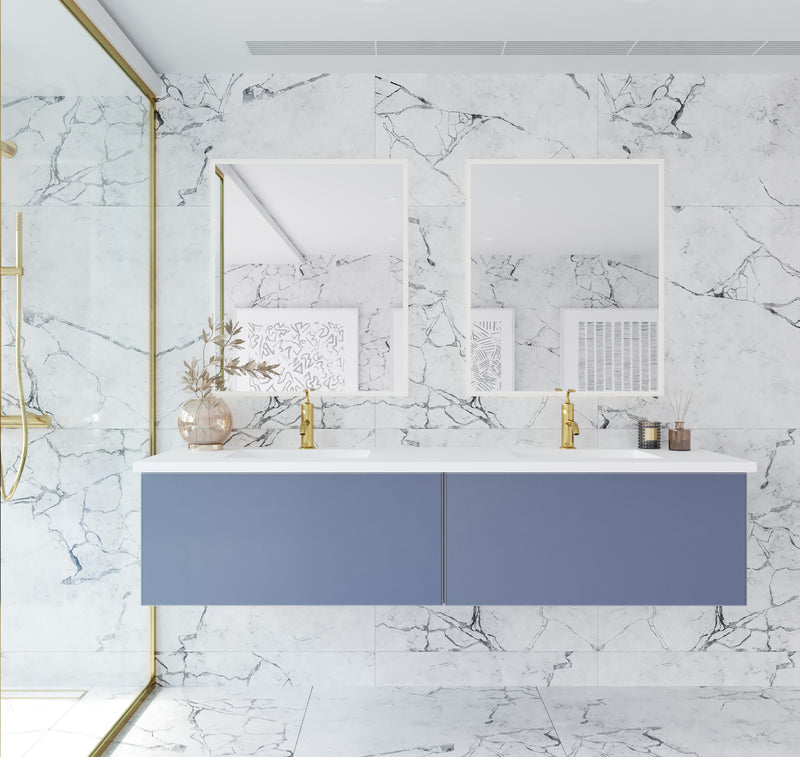 Laviva 313VTR-72DNB-MW Vitri 72" Nautical Blue Double Sink Bathroom Vanity with VIVA Stone Matte White Solid Surface Countertop