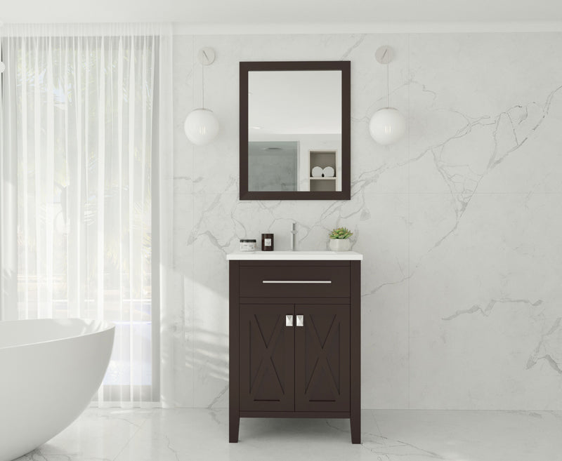 Laviva 313YG319-24B-MW Wimbledon 24" Brown Bathroom Vanity with Matte White VIVA Stone Solid Surface Countertop