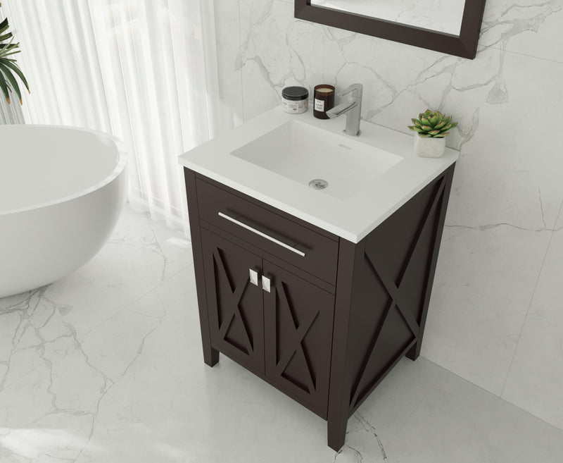 Laviva 313YG319-24B-MW Wimbledon 24" Brown Bathroom Vanity with Matte White VIVA Stone Solid Surface Countertop