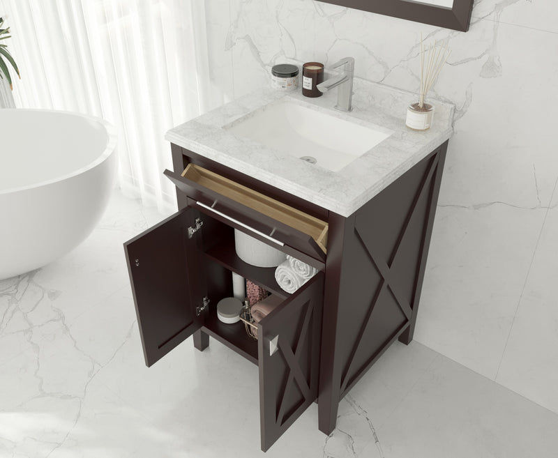 Laviva 313YG319-24B-WC Wimbledon 24" Brown Bathroom Vanity with White Carrara Marble Countertop