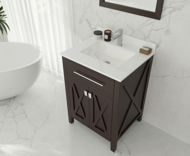 Laviva 313YG319-24B-WQ Wimbledon 24" Brown Bathroom Vanity with White Quartz Countertop
