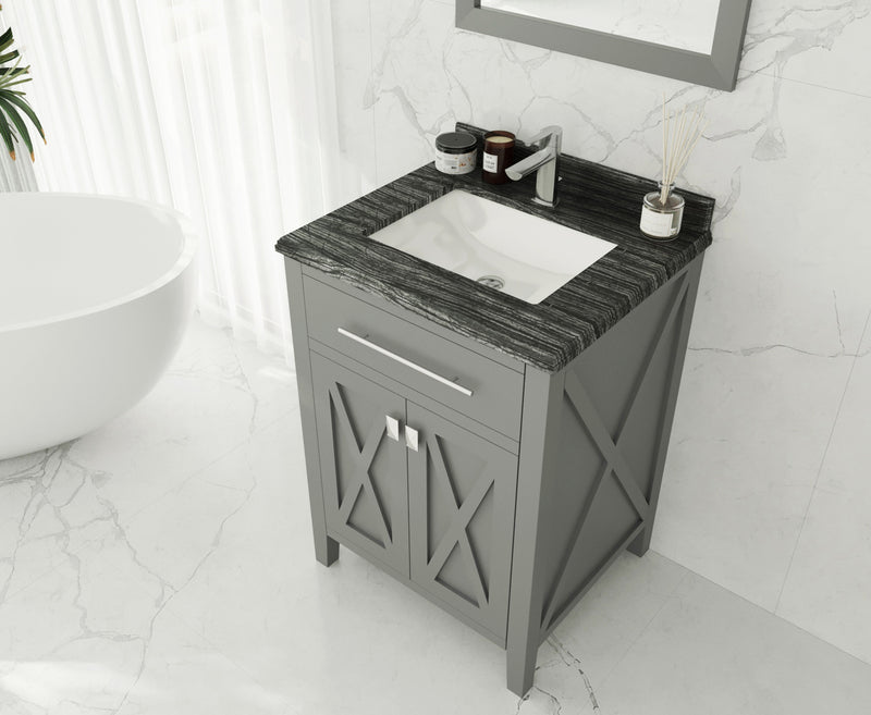 Laviva 313YG319-24G-BW Wimbledon 24" Grey Bathroom Vanity with Black Wood Marble Countertop