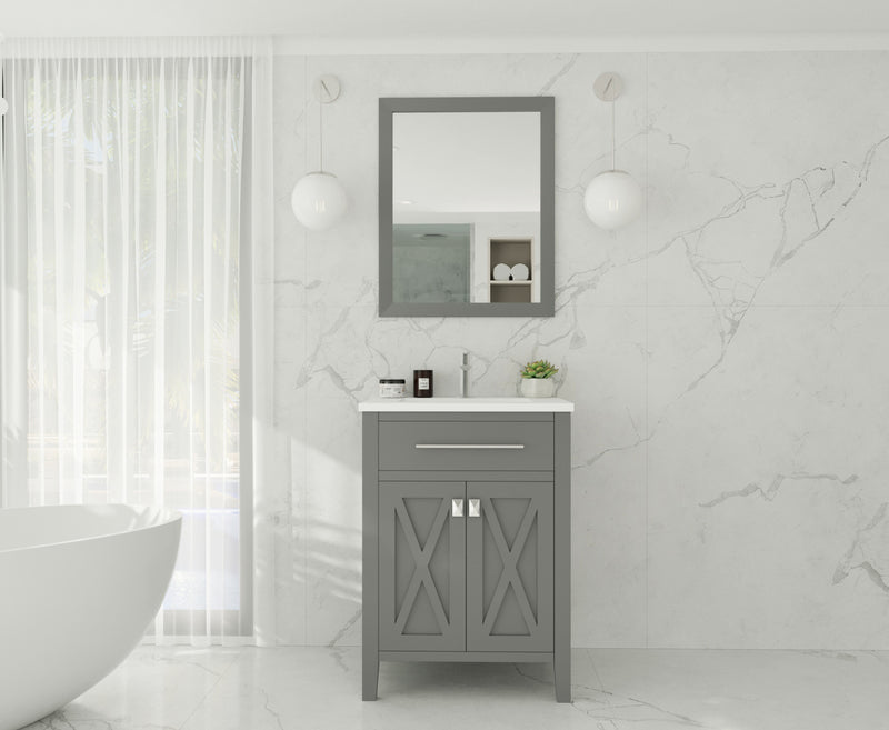 Laviva 313YG319-24G-MW Wimbledon 24" Grey Bathroom Vanity with Matte White VIVA Stone Solid Surface Countertop