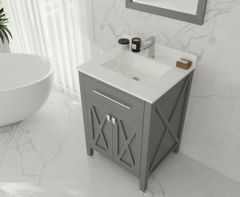 Laviva 313YG319-24G-WQ Wimbledon 24" Grey Bathroom Vanity with White Quartz Countertop