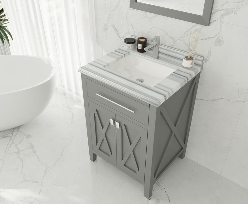 Laviva 313YG319-24G-WS Wimbledon 24" Grey Bathroom Vanity with White Stripes Marble Countertop - view 3