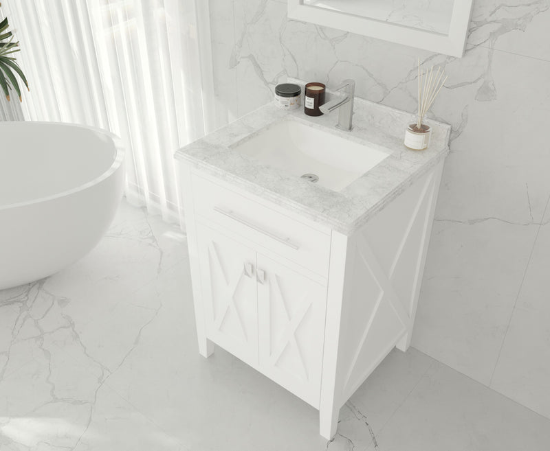 Laviva 313YG319-24W-WC Wimbledon 24" White Bathroom Vanity with White Carrara Marble Countertop