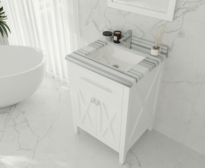 Laviva 313YG319-24W-WS Wimbledon 24" White Bathroom Vanity with White Stripes Marble Countertop - view 3