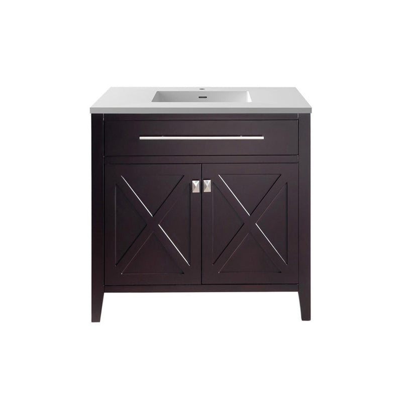 Laviva 313YG319-36B-MW Wimbledon 36" Brown Bathroom Vanity with Matte White VIVA Stone Solid Surface Countertop