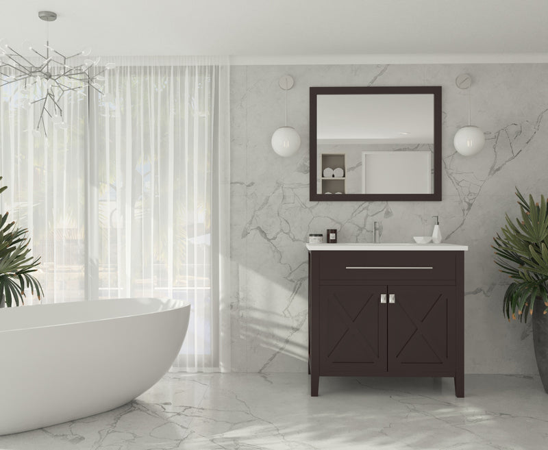 Laviva 313YG319-36B-MW Wimbledon 36" Brown Bathroom Vanity with Matte White VIVA Stone Solid Surface Countertop
