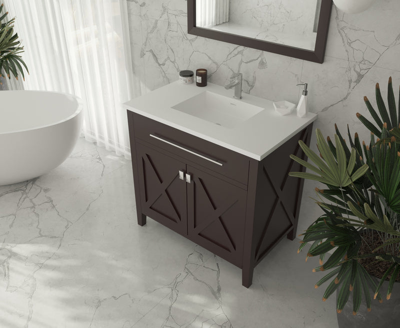 Laviva 313YG319-36B-MW Wimbledon 36" Brown Bathroom Vanity with Matte White VIVA Stone Solid Surface Countertop