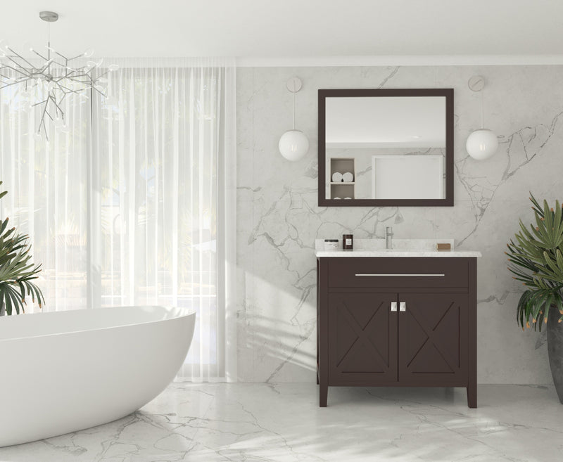 Laviva 313YG319-36B-WC Wimbledon 36" Brown Bathroom Vanity with White Carrara Marble Countertop