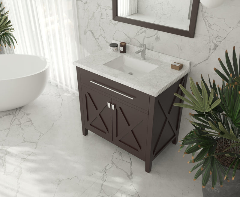 Laviva 313YG319-36B-WC Wimbledon 36" Brown Bathroom Vanity with White Carrara Marble Countertop