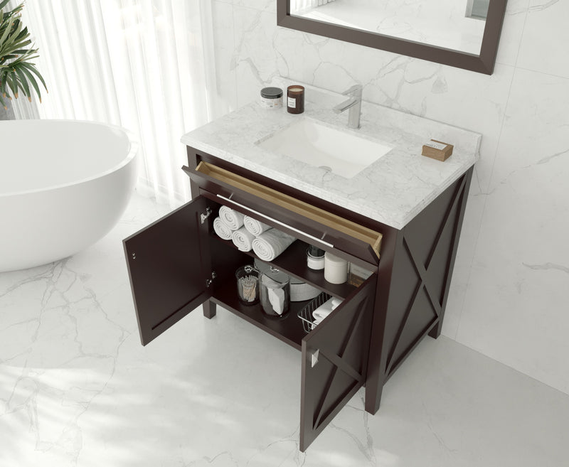 Laviva 313YG319-36B-WC Wimbledon 36" Brown Bathroom Vanity with White Carrara Marble Countertop