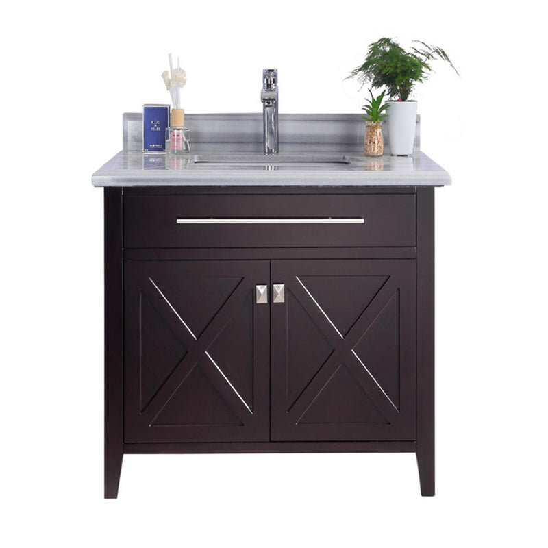 Laviva 313YG319-36B-WS Wimbledon 36" Brown Bathroom Vanity with White Stripes Marble Countertop