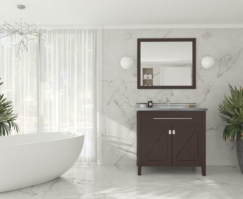Laviva 313YG319-36B-WS Wimbledon 36" Brown Bathroom Vanity with White Stripes Marble Countertop