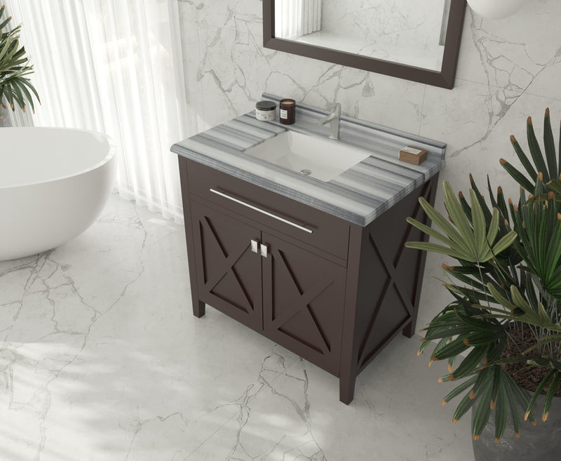 Laviva 313YG319-36B-WS Wimbledon 36" Brown Bathroom Vanity with White Stripes Marble Countertop