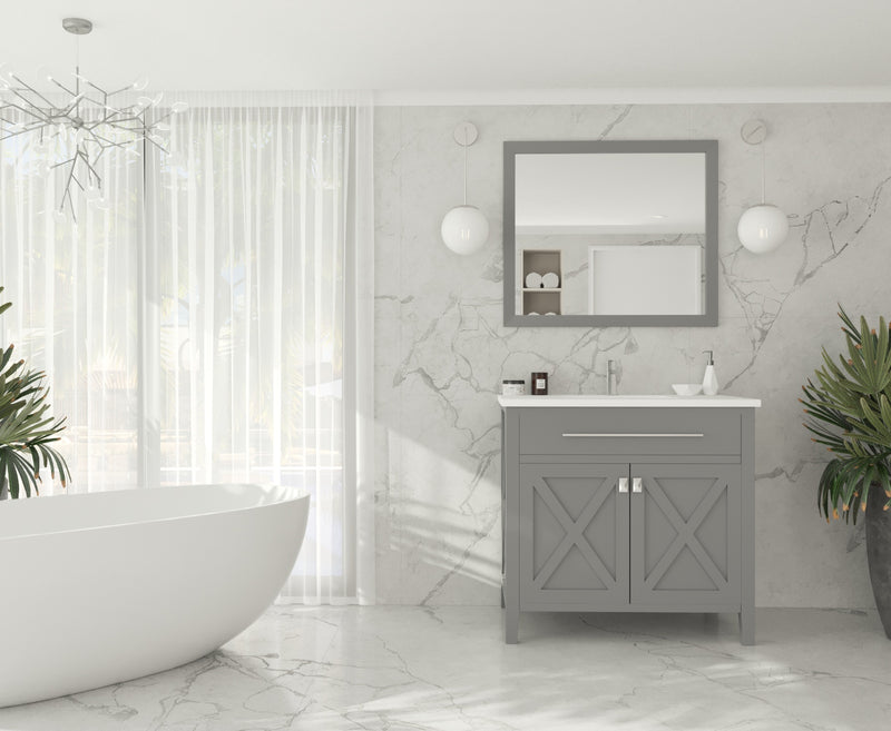 Laviva 313YG319-36G-MW Wimbledon 36" Grey Bathroom Vanity with Matte White VIVA Stone Solid Surface Countertop
