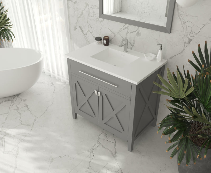 Laviva 313YG319-36G-MW Wimbledon 36" Grey Bathroom Vanity with Matte White VIVA Stone Solid Surface Countertop