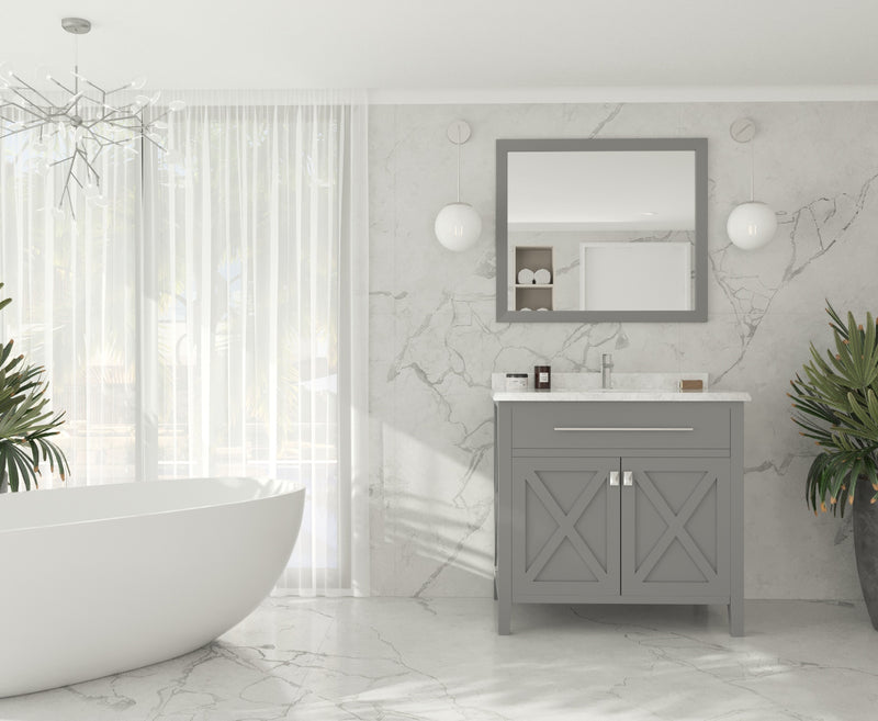 Laviva 313YG319-36G-WC Wimbledon 36" Grey Bathroom Vanity with White Carrara Marble Countertop