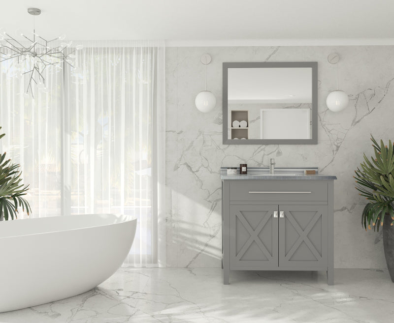 Laviva 313YG319-36G-WS Wimbledon 36" Grey Bathroom Vanity with White Stripes Marble Countertop