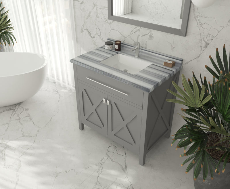 Laviva 313YG319-36G-WS Wimbledon 36" Grey Bathroom Vanity with White Stripes Marble Countertop