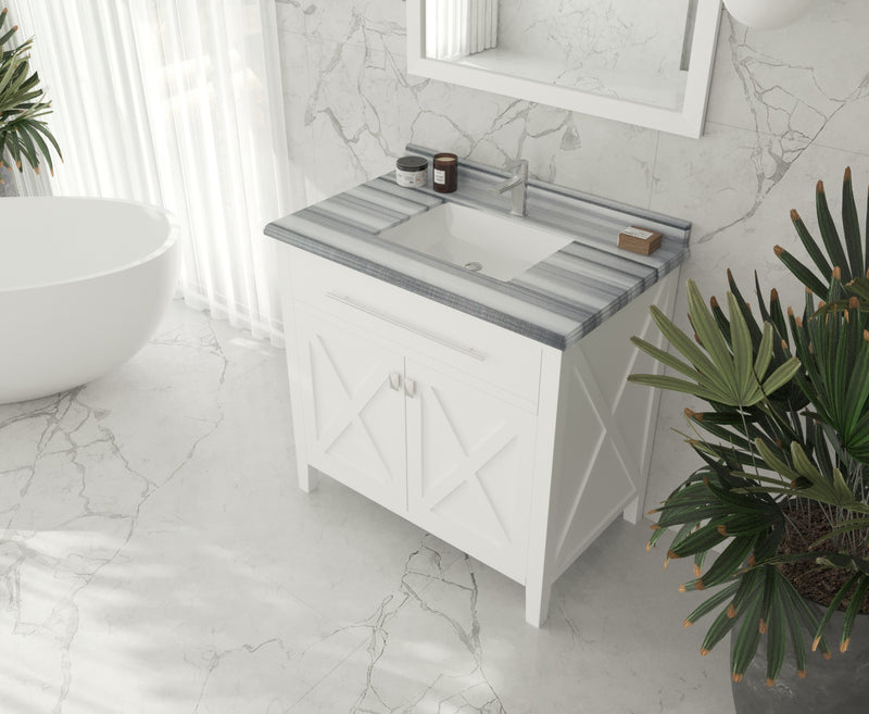 Laviva 313YG319-36W-WS Wimbledon 36" White Bathroom Vanity with White Stripes Marble Countertop - view 3