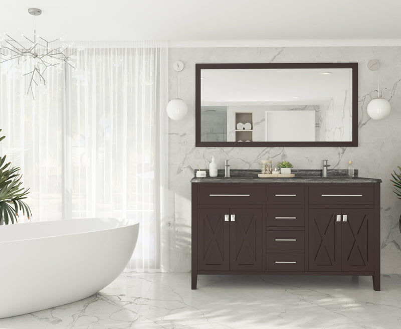 Laviva 313YG319-60B-BW Wimbledon 60" Brown Double Sink Bathroom Vanity with Black Wood Marble Countertop