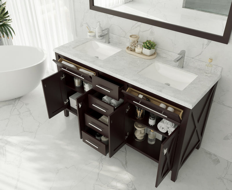 Laviva 313YG319-60B-BW Wimbledon 60" Brown Double Sink Bathroom Vanity with Black Wood Marble Countertop