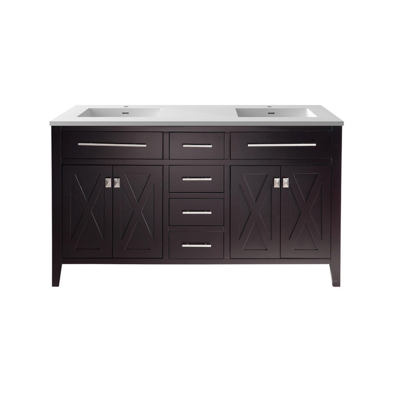Laviva 313YG319-60B-MW Wimbledon 60" Brown Double Sink Bathroom Vanity with Matte White VIVA Stone Solid Surface Countertop