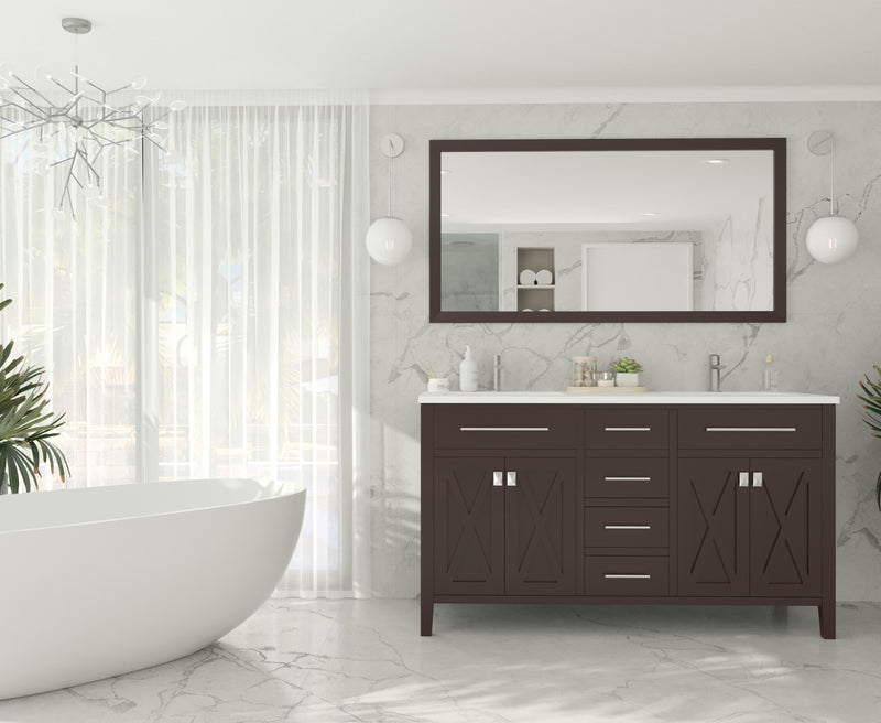 Laviva 313YG319-60B-MW Wimbledon 60" Brown Double Sink Bathroom Vanity with Matte White VIVA Stone Solid Surface Countertop