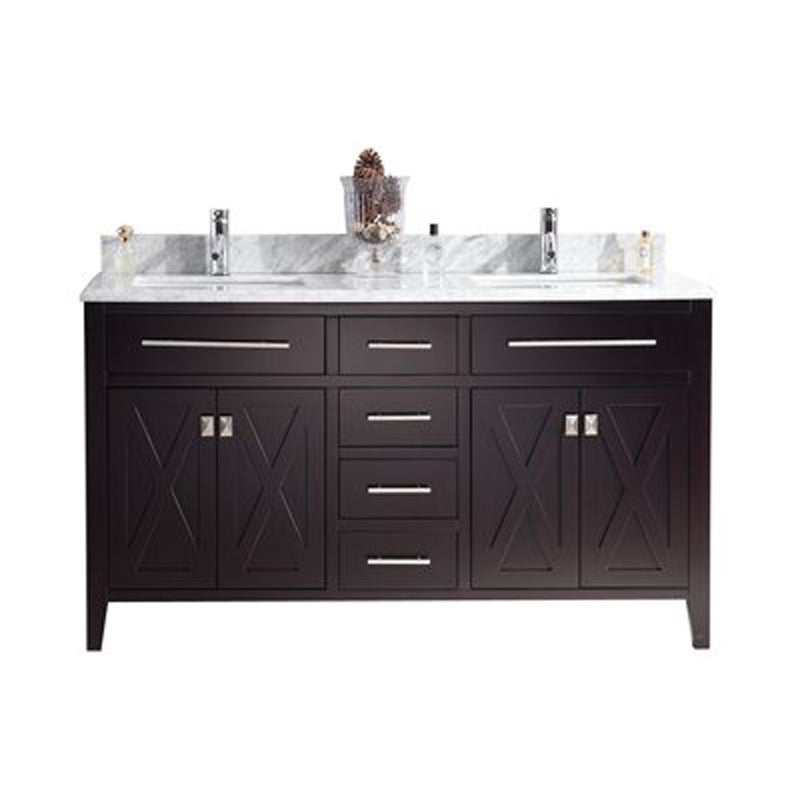 Laviva 313YG319-60B-WC Wimbledon 60" Brown Double Sink Bathroom Vanity with White Carrara Marble Countertop