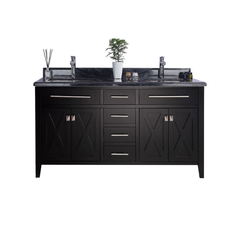 Laviva 313YG319-60E-BW Wimbledon 60" Espresso Double Sink Bathroom Vanity with Black Wood Marble Countertop