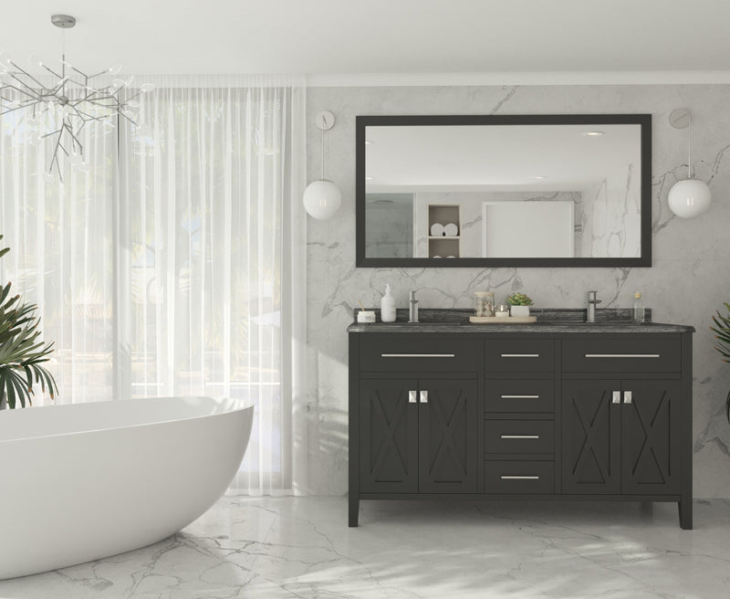 Laviva 313YG319-60E-BW Wimbledon 60" Espresso Double Sink Bathroom Vanity with Black Wood Marble Countertop