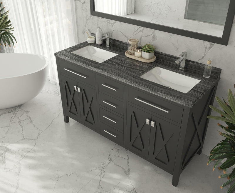 Laviva 313YG319-60E-BW Wimbledon 60" Espresso Double Sink Bathroom Vanity with Black Wood Marble Countertop